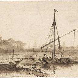Rembrandt van Rijn, Canal and Boats with a Distant View of Amsterdam (circa 1640), one of seven Rembrandt drawings donated to the Ackland Art Museum by Sheldon and Leena Peck. Courtesy of the Ackland Art Museum, the University of North Carolina at Chapel Hill, the Peck Collection.