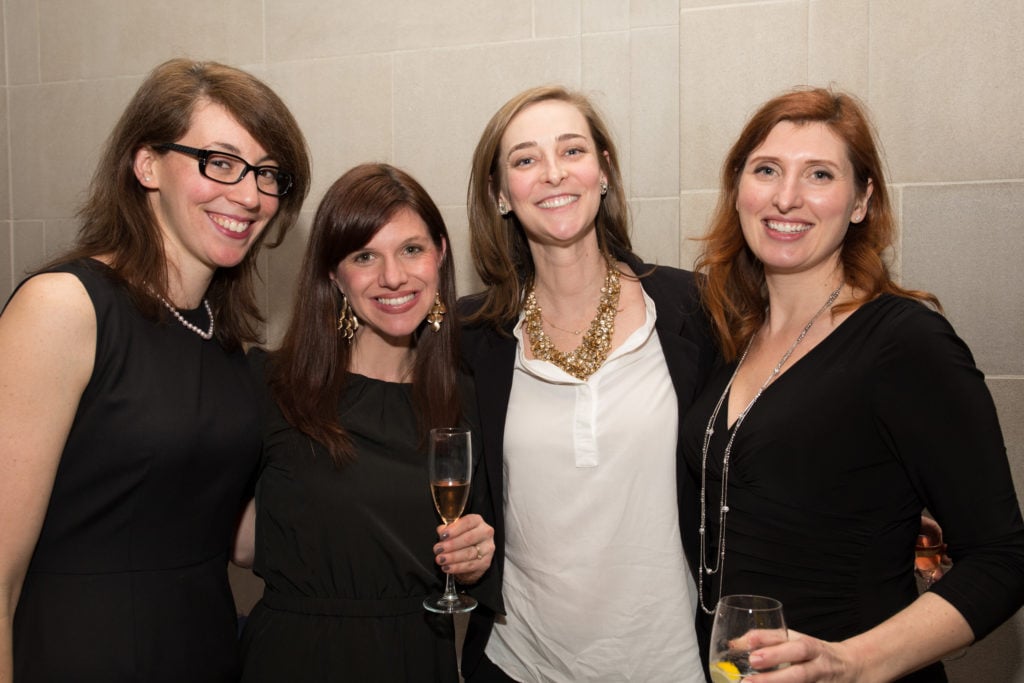 Lara Yeager-Crasselt, Jennifer Henel, Alexandra Libby, and Joanna Dunn at the Leiden Collection's online catalogue launch at the Frick Collection. Courtesy of Steven Zeswitz Photography.