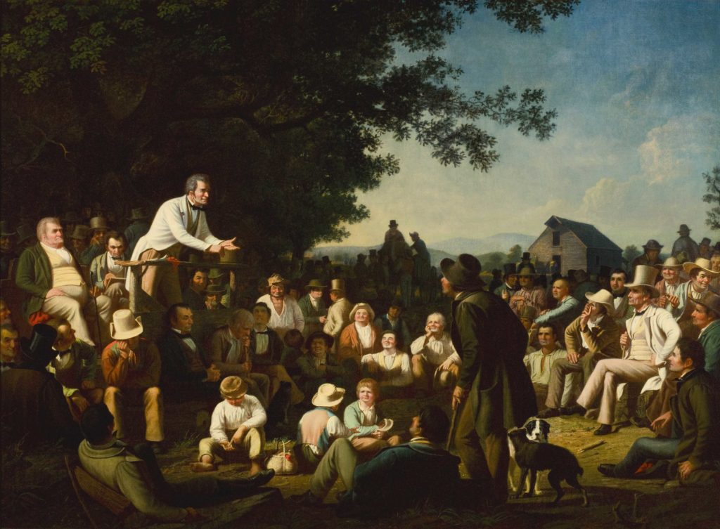 George Caleb Bingham, American, 1811–1879; Stump Speaking, 1853–54; oil on canvas; 42 1/2 x 58 inches; Saint Louis Art Museum, Gift of Bank of America 43:2001