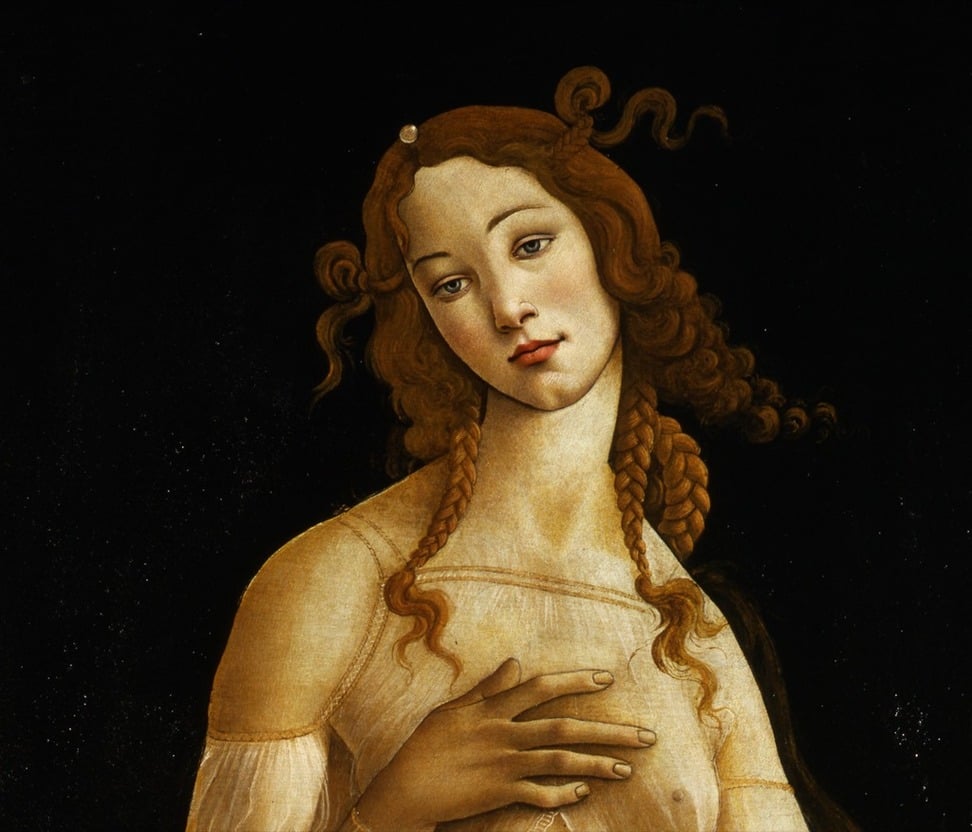 Sandro Botticelli and workshop, Venere (Venus) half body detail . Courtesy Galleria Sabauda, Turin
