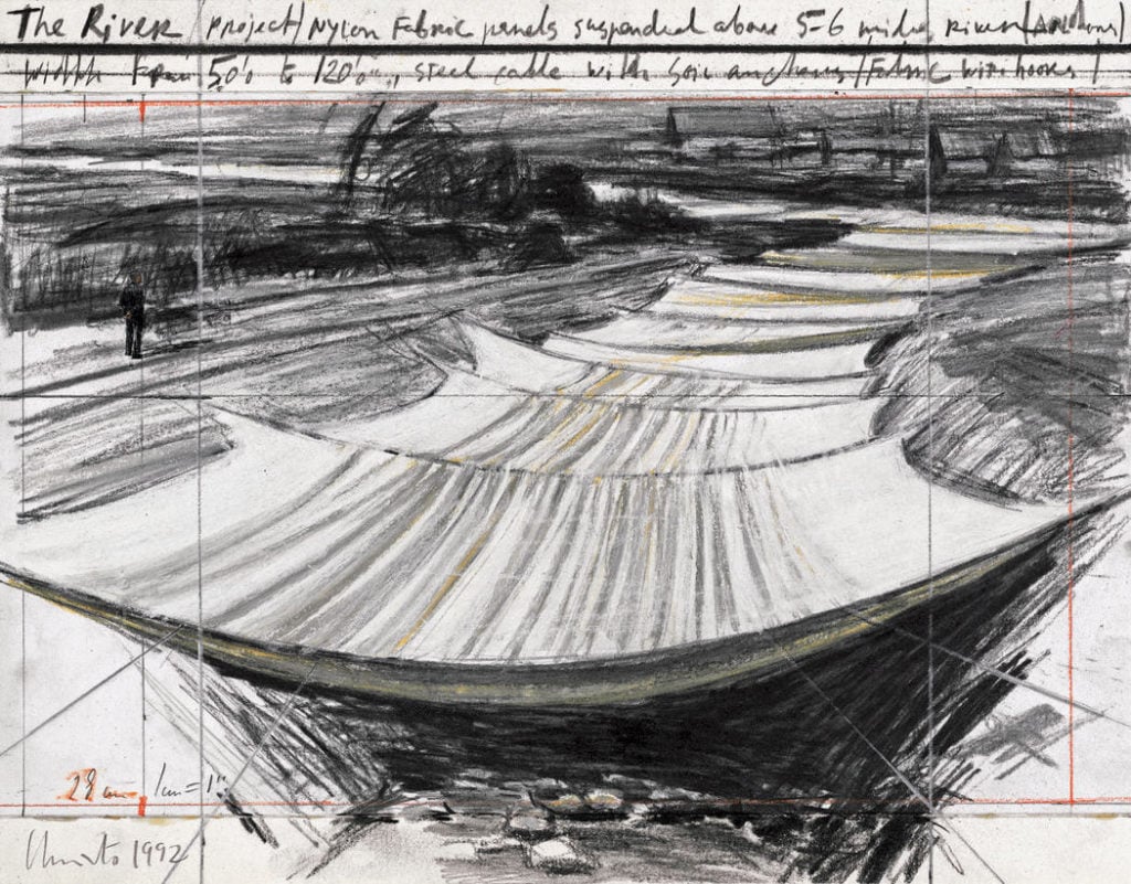 Christo The River (Project) (Drawing 1992). Photo: Christo and Jean-Claude.