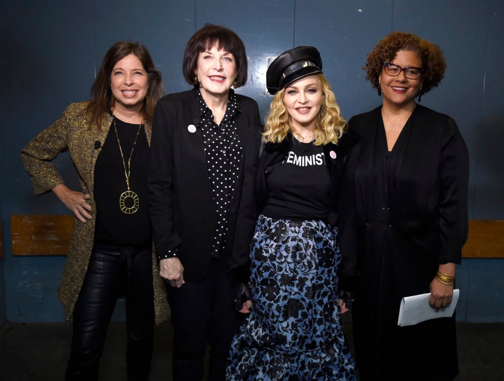 Anne Pasternak, Marilyn Minter, Madonna, and Elizabeth Alexander at the Brooklyn Museum. Courtesy of Kevin Mazur/Getty Images.