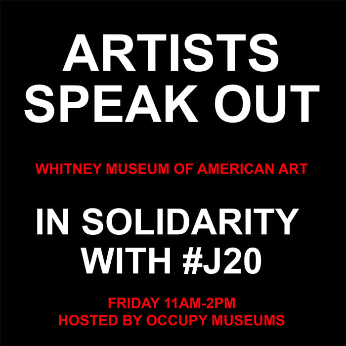 Occupy Museums's ad for its January 20 event at the Whitney Museum of American Art.