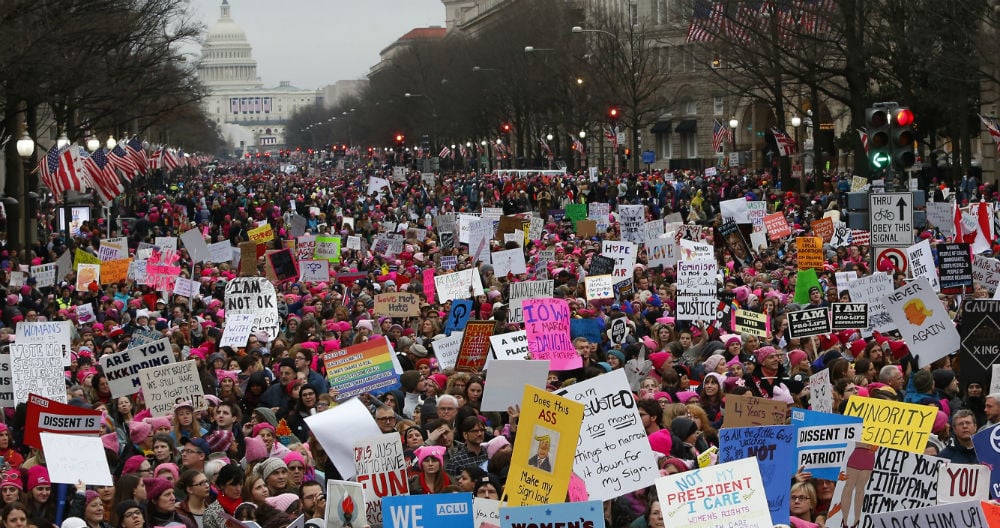 rotesters fill Pennsylvania Avenue during a rally at the Women's March on Washington, Jan. 21, 2017. Photo by Jessica Rinaldi/The Boston Globe via Getty Images.