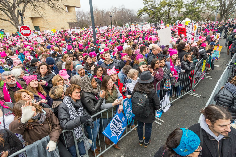 Thousands of activists from across the United States and abroad gather on Independence Avenue in for a rally proceeding the 'Women's March' in Washington, DC on the day following the inauguration of President Donald Trump. Photo by Albin Lohr-Jones/Pacific Press/LightRocket via Getty Images.