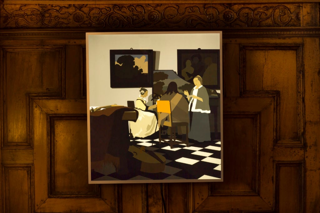 Kota Ezawa, The Concert (2015). Recreation of the painting by Johannes Vermeer stolen in 1990 from the Isabella Stewart Gardner Museum in Boston. Courtesy of the Mead Museum/Maria Stenzel.