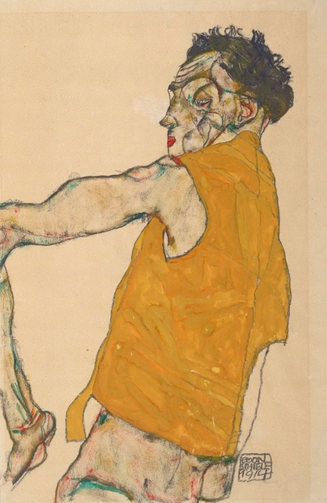 Egon Schiele, Self-Portrait in Yellow Vest, (1914) © Albertina, Vienna