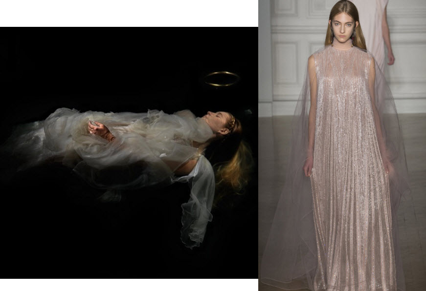 Left: Alexander James, Turned Away from Heaven’s Doors (2012). Courtesy of DELLAPOSA. Right: Valentino Spring 2017 Couture. Courtesy of Vogue.com.