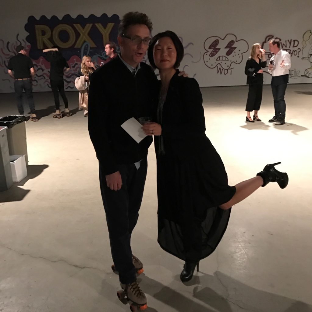 Anders Bergstrom and Regan Grusy at the Hauser & Wirth roller disco. Courtesy of Andrew Schwan. 