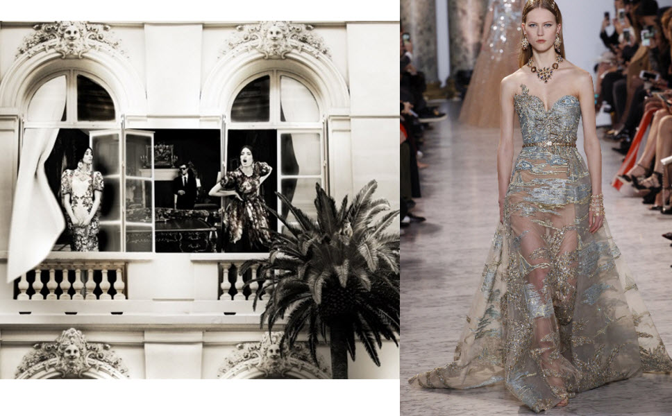 Top: Axel Crieger, Dolce Vita Roma. Courtesy of Art Angels. Bottom: Elie Saab Spring 2017 Couture. Courtesy of Vogue.com.