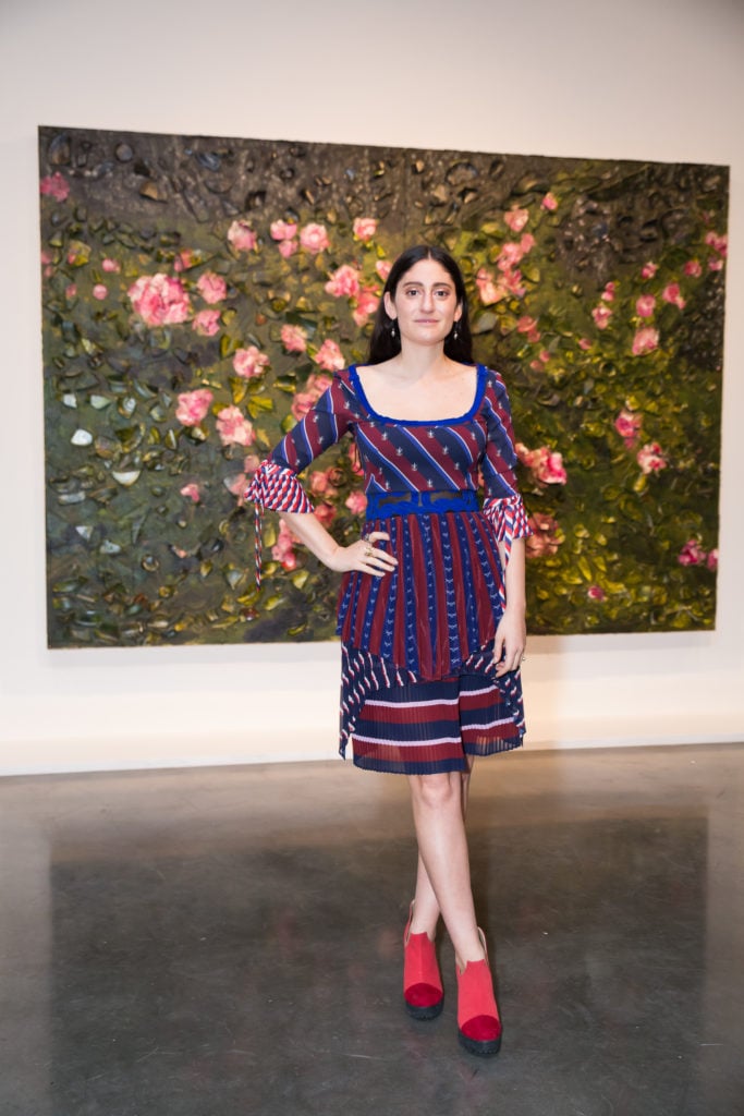 Arden Wohl at "Julian Schnabel: New Plate Paintings" at Pace Gallery. Courtesy of Sam Deitch/BFA. 