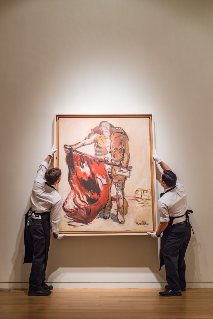 Georg Baselitz, <em>Mit Roter Fahne (With Red Flag)</em>, 1965. Courtesy of Sotheby's. 