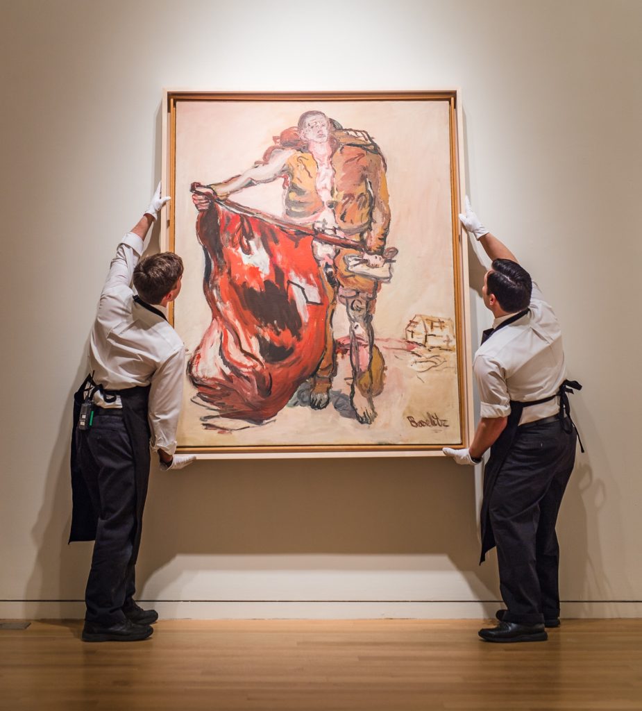 An early painting by Georg Baselitz, <em>Mit Roter Fahne (With Red Flag)</em>, 1965, going to auction at Sotheby's. Courtesy of Sotheby's. 