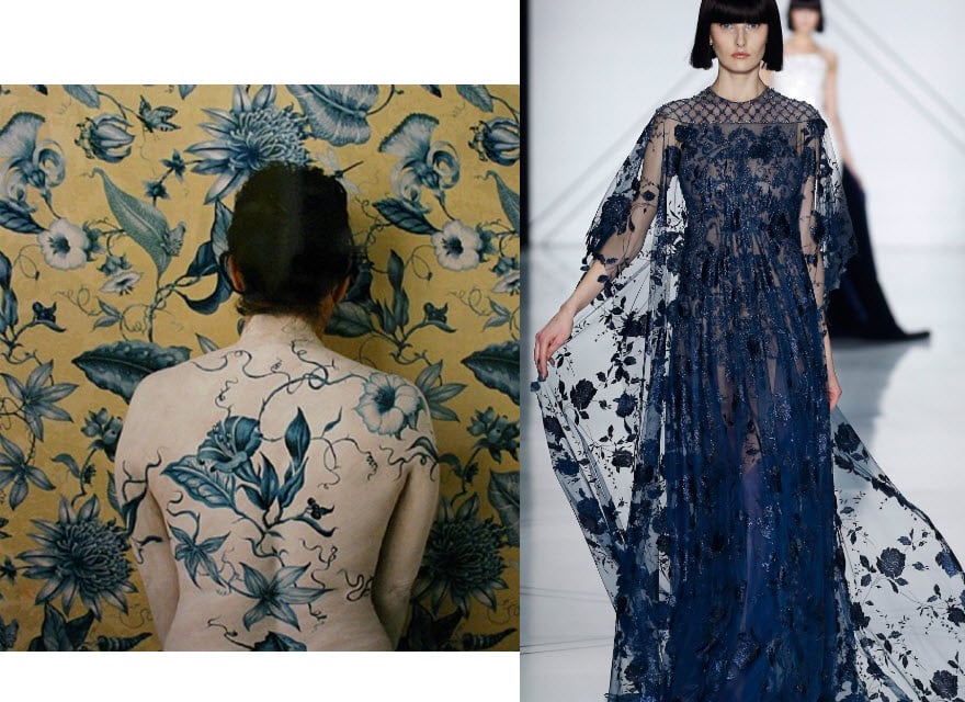 Left: Cecilia Paredes, Skin Deep (2008). Courtesy of J. Johnson Gallery. Right: Ralph & Russo Spring 2017 Couture. Courtesy of Vogue.com