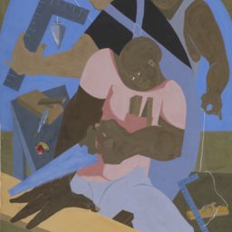 Jacob Lawrence, Builders #1, 1968. Gouache and tempera on paper, 29 x 21 1/2 in. (73.7 cm x 54.6 cm). Colby College Museum of Art. The Lunder Collection. Photo by Peter Siegel, Pillar Digital Imaging LLC. © 2017 The Jacob and Gwendolyn Knight Lawrence Foundation, Seattle / Artists Rights Society (ARS), New York