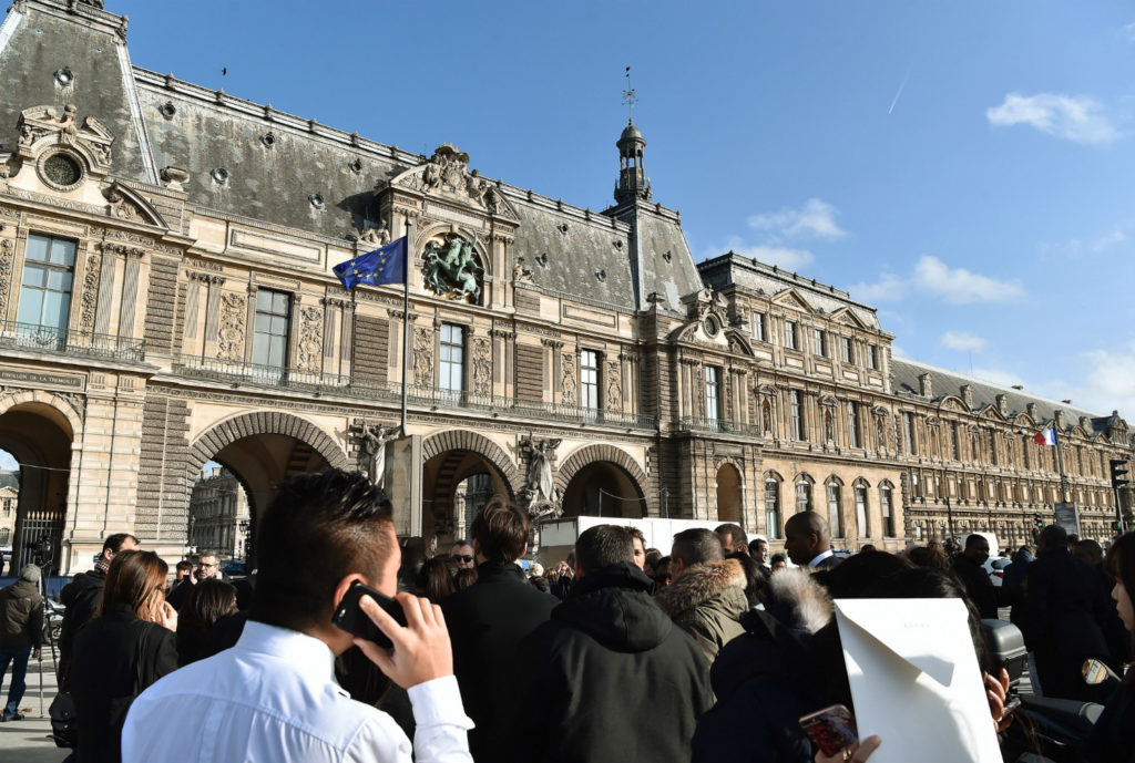  French police officers patrol near the Louvre museum on February 3, 2017. 'Serious public security incident under way in Paris in the Louvre area,' the interior ministry tweeted on February 3 as streets in the area were cordoned off to traffic and pedestrians. Photo ALAIN JOCARD/AFP/Getty Images.