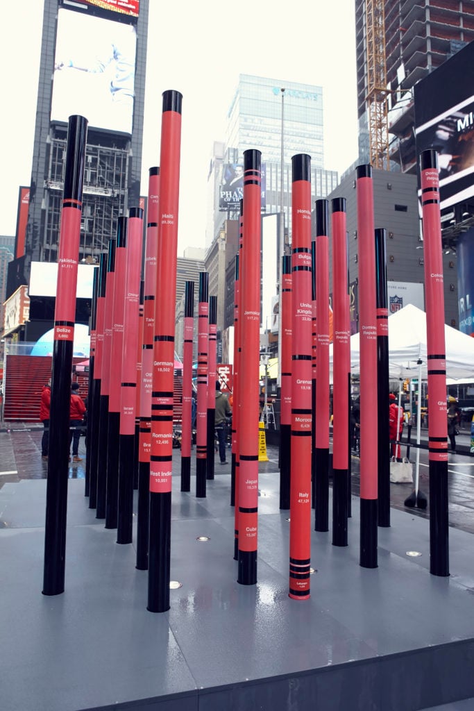 The Office for Creative Research, We Were Strangers Once Too" in Times Square. Justin Bettman for Times Square Arts.