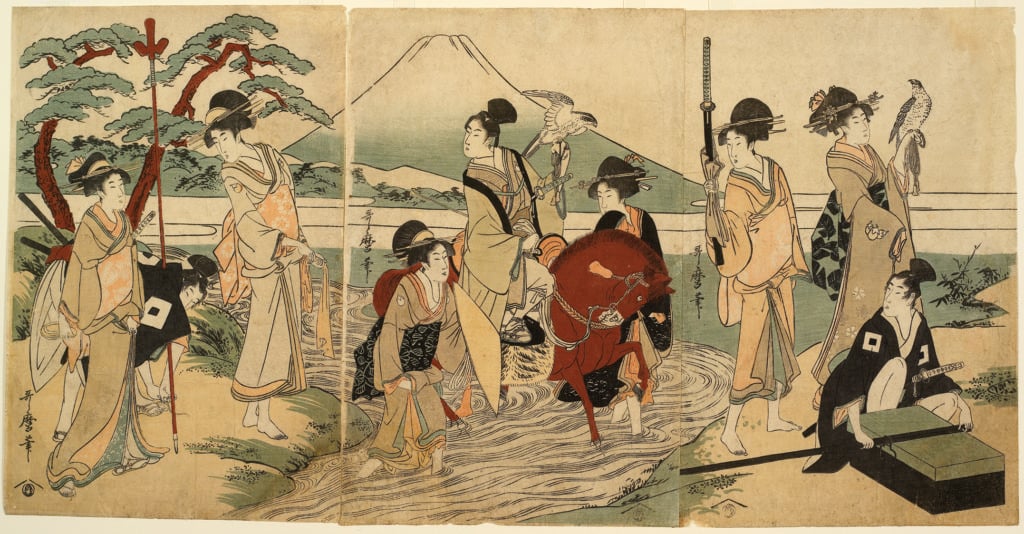 Kitagawa Utamaro (1753–1806), <em>Party in Front of Mount Fuji</em> (circa 1790). Courtesy of the Royal Ontario Museum, ©ROM.