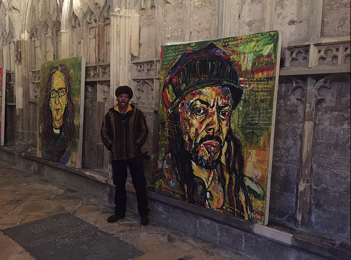 Two of Russell Haines’ “Faith” portraits at Gloucester Cathedral. Courtesy the artist.