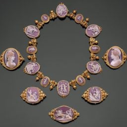 Necklace and Brooches, French (circa 1840), shell, gold. Gift of the Misses Cornelia and Susan Dehon in memory of Mrs. Sidney Brooks. Courtesy of the Museum of Fine Arts Boston.