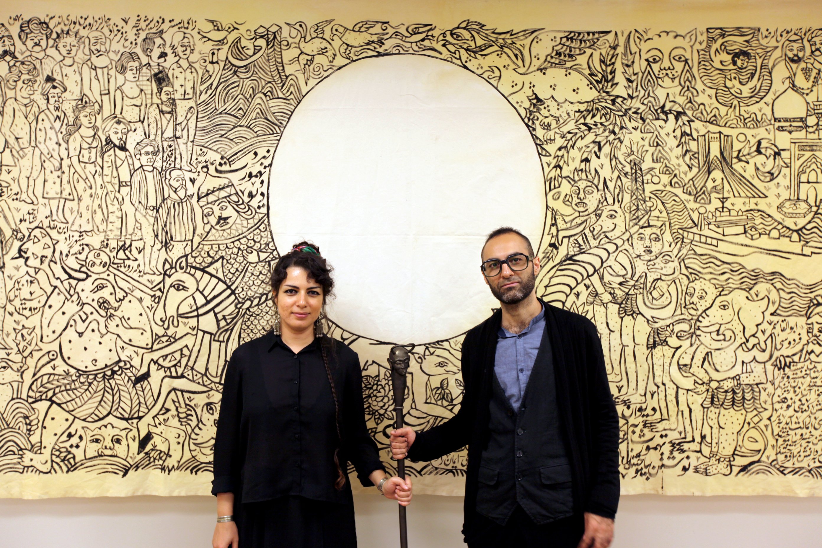 Shahrzad Changalvaee and her partner, Iman Raad, in a performance at Tether, Seattle, in 2014. Photo Judy Sirota Rosenthal, courtesy the artist.