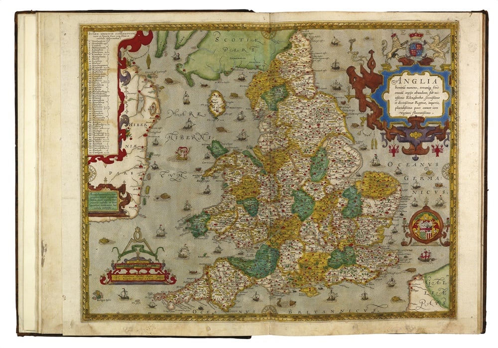 <i>An Atlas of England and Wales</i> by Christopher Saxton, London (1579). Courtesy Daniel Crouch Rare Books. 