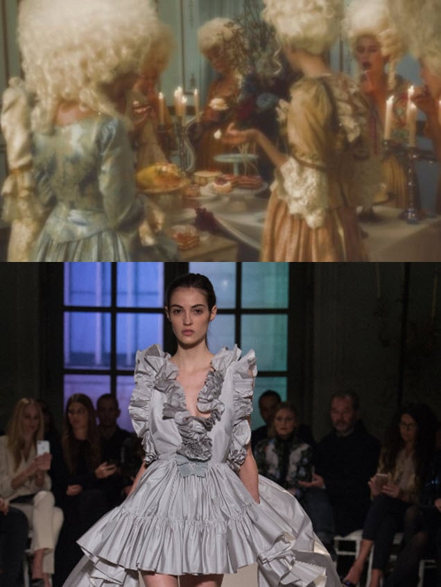 Top: Tyler Shields, The Queen’s Grand Chateau (2015). Courtesy of Guy Hepner. Bottom: Giambattista Valli Spring 2017 Couture. Courtesy of Vogue.com.
