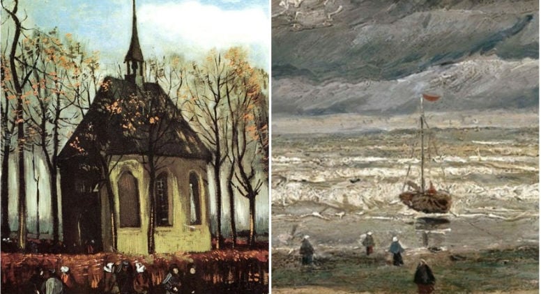 L to R: The Church in Nuenen and The Beach of Scheveningen by Van Gogh. Courtesy the Van Gogh Museum.