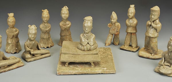 Group of Celedon figurines, Three Kingdoms period, Wu Kingdom (222–280). Courtesy of the China Institute, collection of the Nanjing Municipal Museum. 