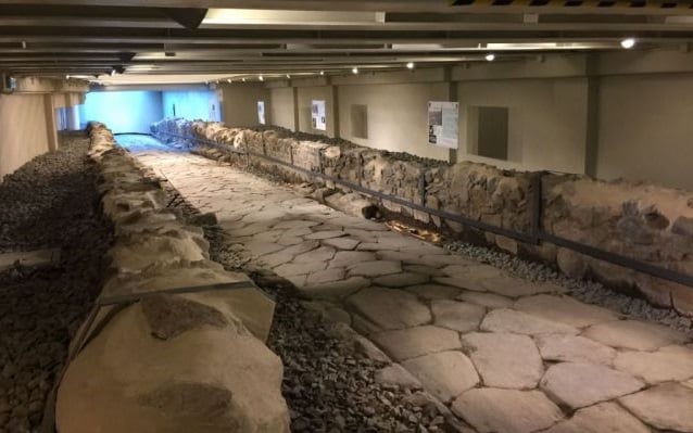 The ancient Roman road uncovered at a McDonald's outside Rome. Courtesy of Superintendency for Archaeology, Fine Arts and Landscape.