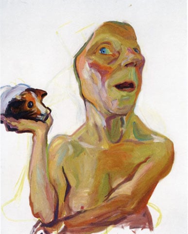 Maria Lassnig <I>Selbst mit Meerschweinchen</i> (2000-2001). Image courtesy Friedrich Petzel Gallery.
