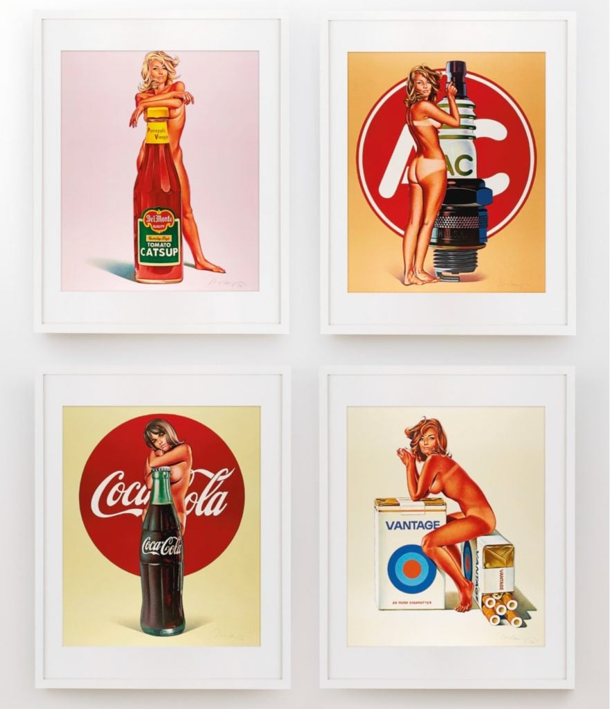 Mel Ramos Tomato Catsup, Tobacco Red; Lola Cola; and A.C. Annie. Photo: courtesy of Sotheby's.