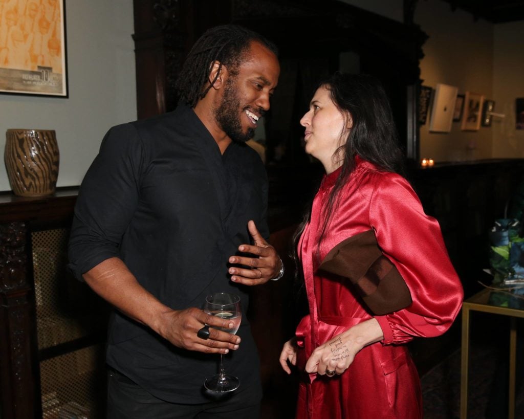 Rashid Johnson and Taryn Simon at the Free Arts NYC 18th Annual Art Auction at the Ukrainian Institute of America. Image courtesy Free Arts NYC Facebook.
