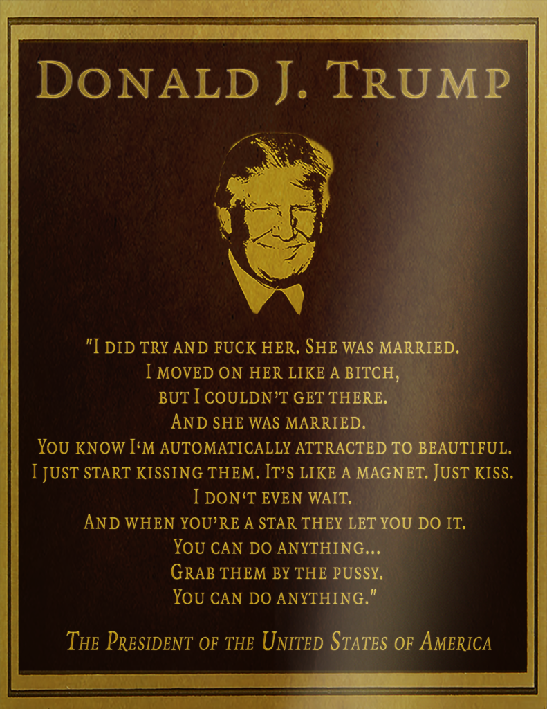 Donald Trump sexual assault monologue protest poster for International Women's Day. Courtesy of Halt Action Group.