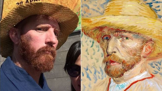 Matthew Butterworth dressed as Vincent van Gogh, compared to a self portrait of the artist. Courtesy of Matthew Butterworth.