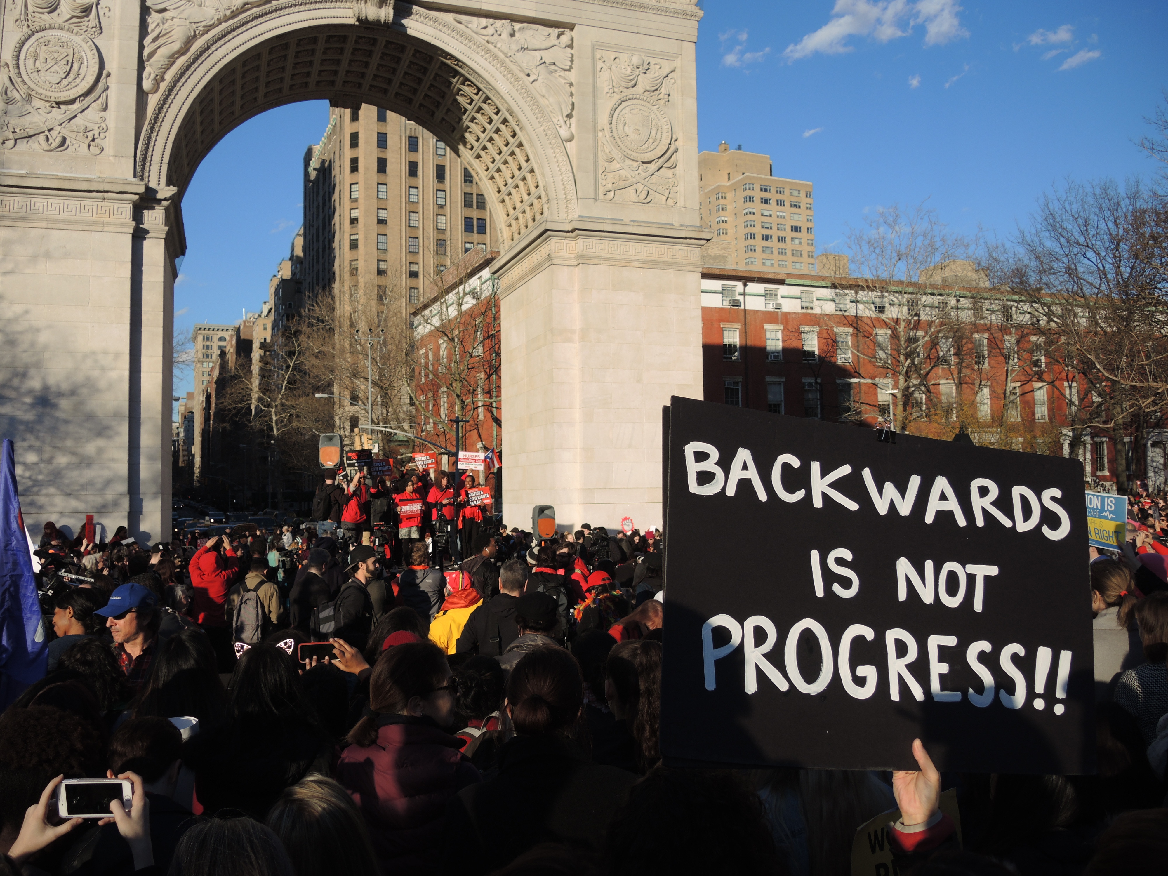 The International Women's Day a Day Without a Woman rally in New York's Washington Square Park. Courtesy of Sarah Cascone.