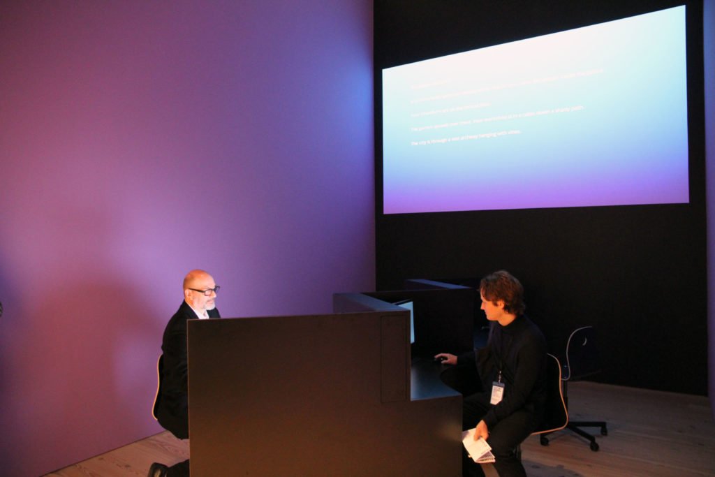 Visitors playing videogames by Porpentine Charity Heartscape With Those We Love Alive (2014). Photo: Henri Neuendorf.