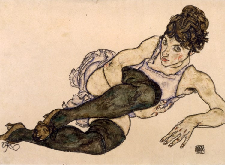 Egon Schiele, Reclining Woman With Green Stockings (1917). Courtesy of Galerie St. Etienne.