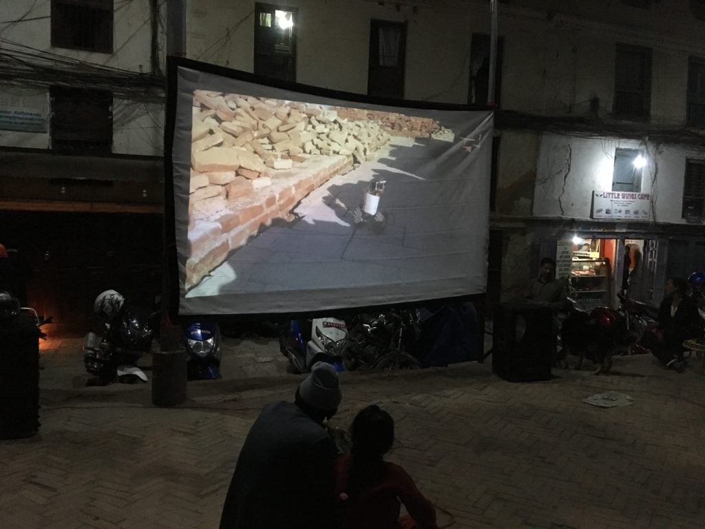 A public screening of Michael Candy's film, 'Ether Antenna' (2017). Photo: Skye Arundhati Thomas.