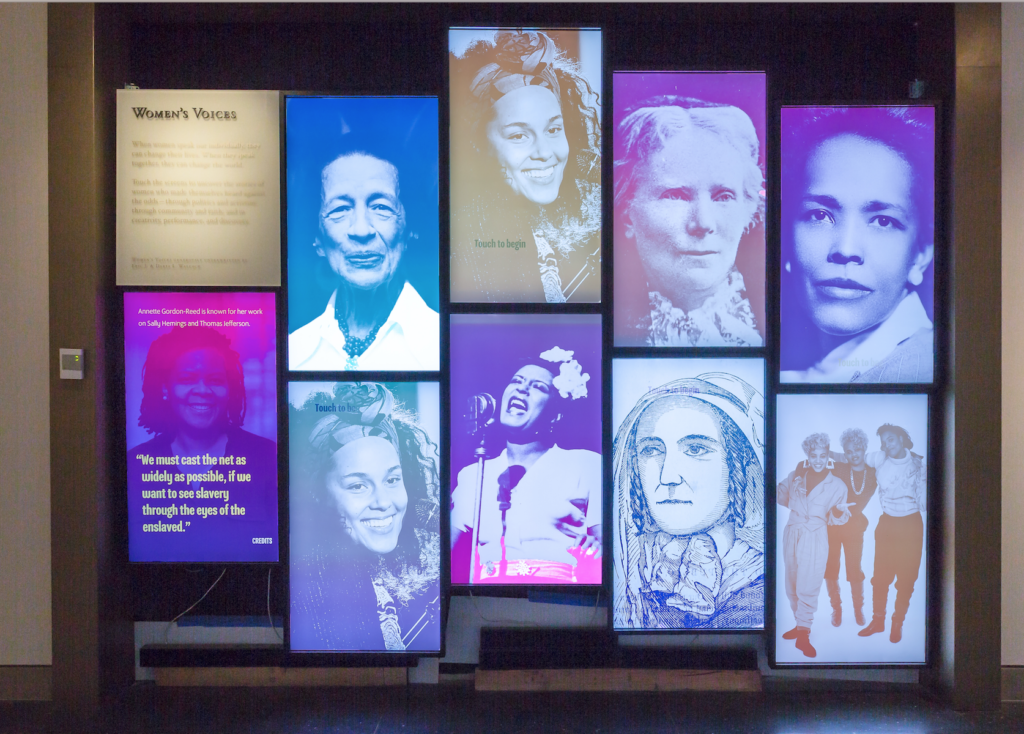 Women’s Voices, a multimedia digital installation of nine oversized touchscreens, reveals the hidden connections among exceptional and unknown women who left their mark on New York and the nation. Courtesy of the New-York Historical Society/Corrado Serra.