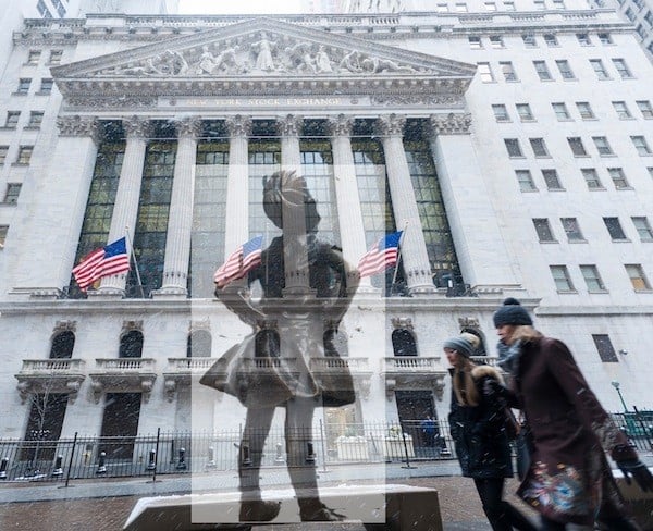Arthur Piccolo created this rendering of The Fearless Girl facing off with the New York Stock Exchange. Courtesy of Arthur Piccolo.