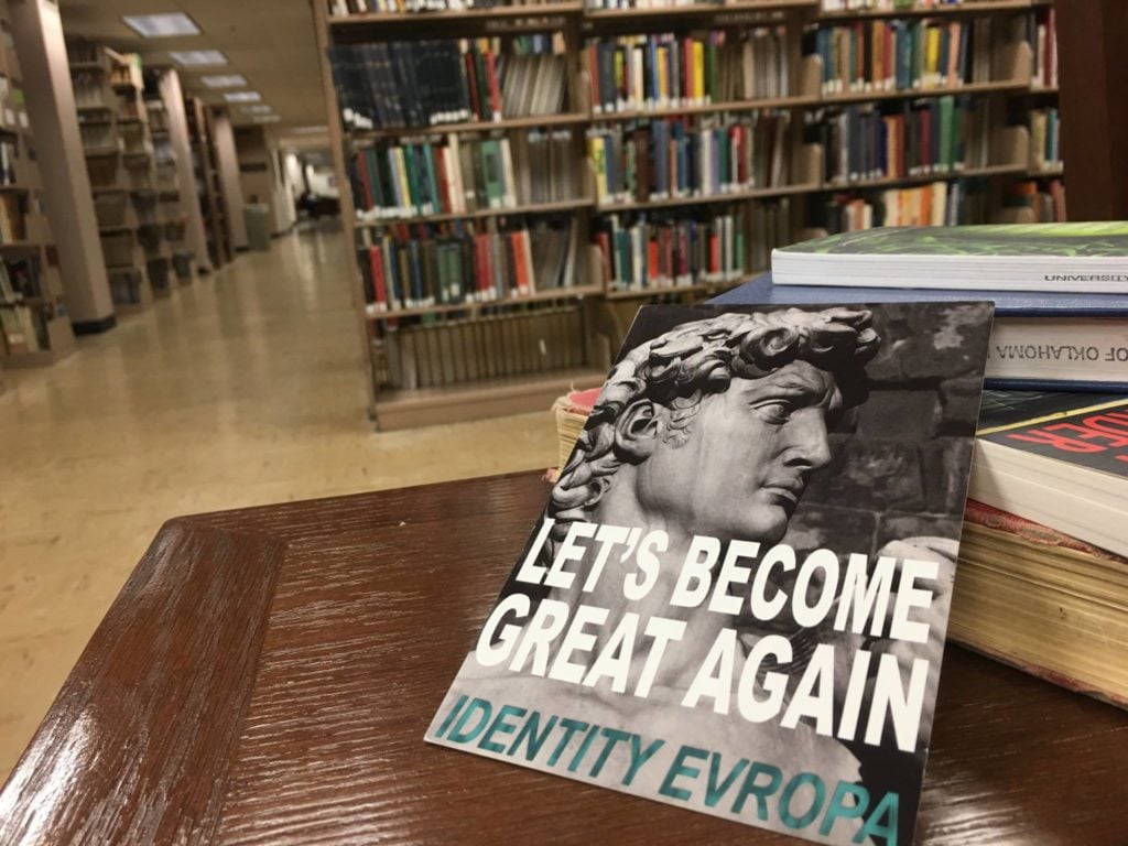 Identity Evropa poster displayed at the University of Oklahoma.