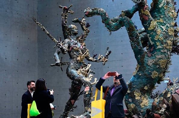 A sculpture called Hydra and Kali is pictured during the press presentation of the exhibition 'Treasures from the Wreck of the Unbelievable' by British artist Damien Hirst at the Pinault Collection in Punta della Dogana and Palazzo Grassi in Venice on April 6, 2017. Photo credit should read Miguel Medina/AFP/Getty Images.