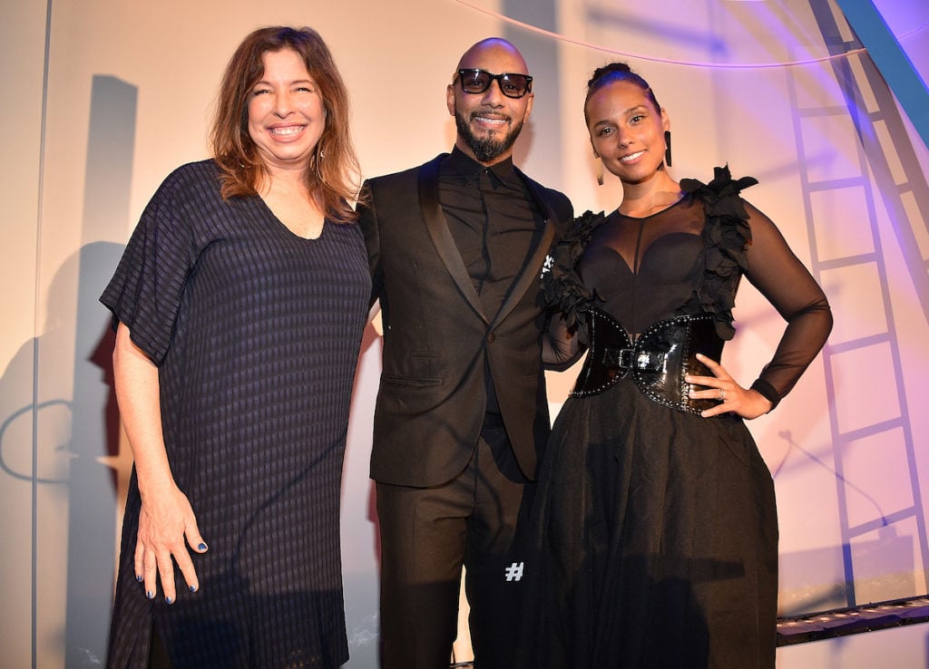 Director of Brooklyn Museum Anne Pasternak, Swizz Beatz and Alicia Keys. Photo by Kevin Mazur/Getty Images for Brooklyn Museum.