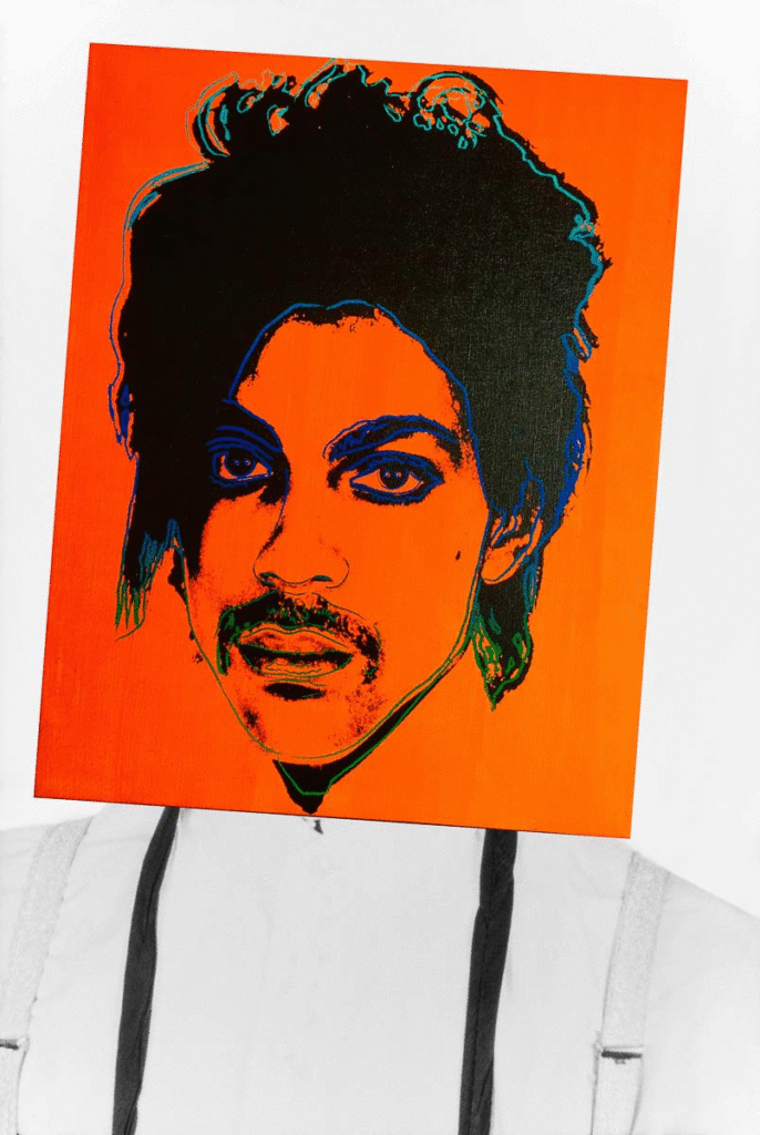 Warhol's image over Lynn Goldsmith's 1981 photograph of Prince. Courtesy of Lynn Goldsmith.