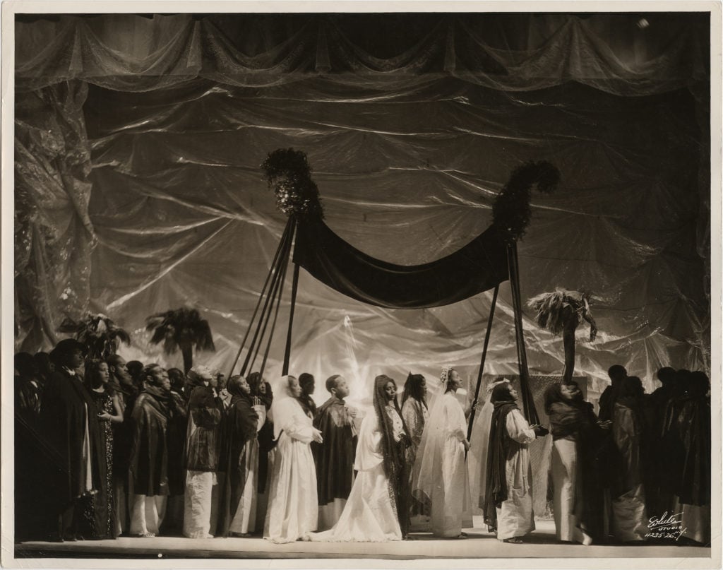 Florine Stettheimer's set design and costumes in Four Saints in Three Acts, performance photograph by White Studio, New York (1934). Courtesy of the Florine and Ettie Stettheimer Papers, Yale Collection of American Literature, Beinecke Rare Book and Manuscript Library, Yale University, New Haven.
