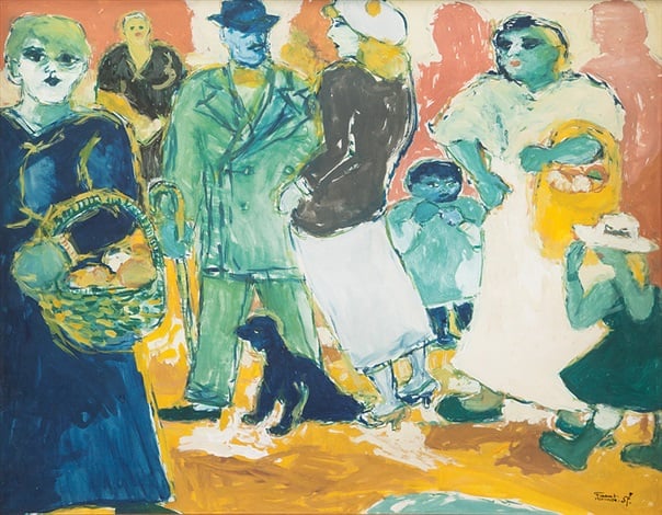 Fikret Mualla, Au Marché (1957). Image courtesy Beyaz Müzayede.