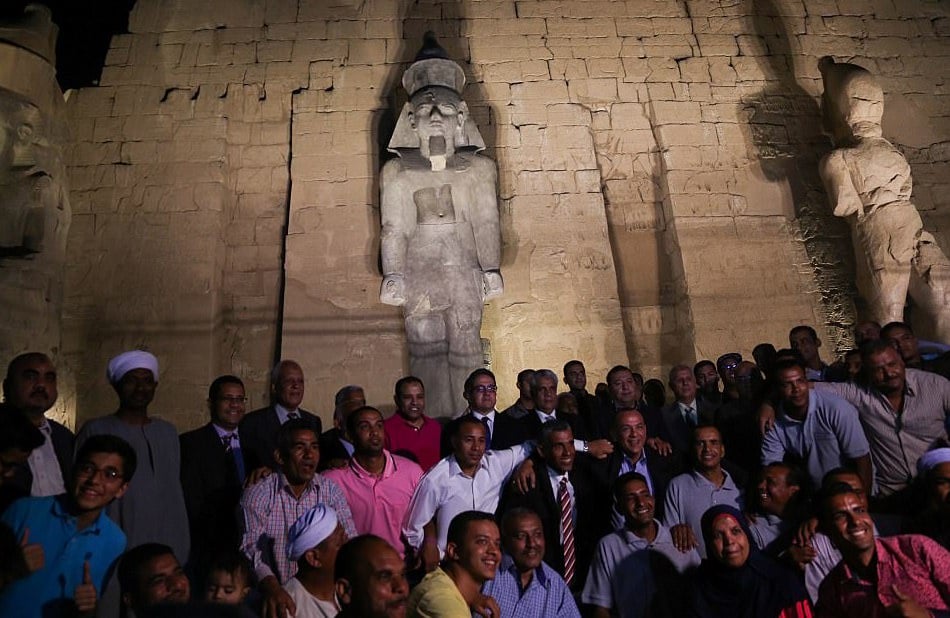 A newly restored colossus statue of king Ramses II is seen at the Luxor Temple in Luxor. Courtesy of Ahmed Gomaa/the Egyptian Antiquities Ministry.