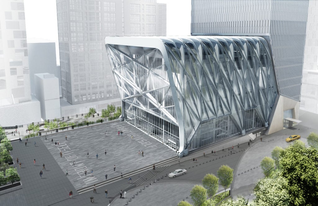 The Shed and Lawrence Weiner's IN FRONT OF ITSELF (rendering). Image courtesy of Diller Scofidio + Renfro in collaboration with Rockwell Group.