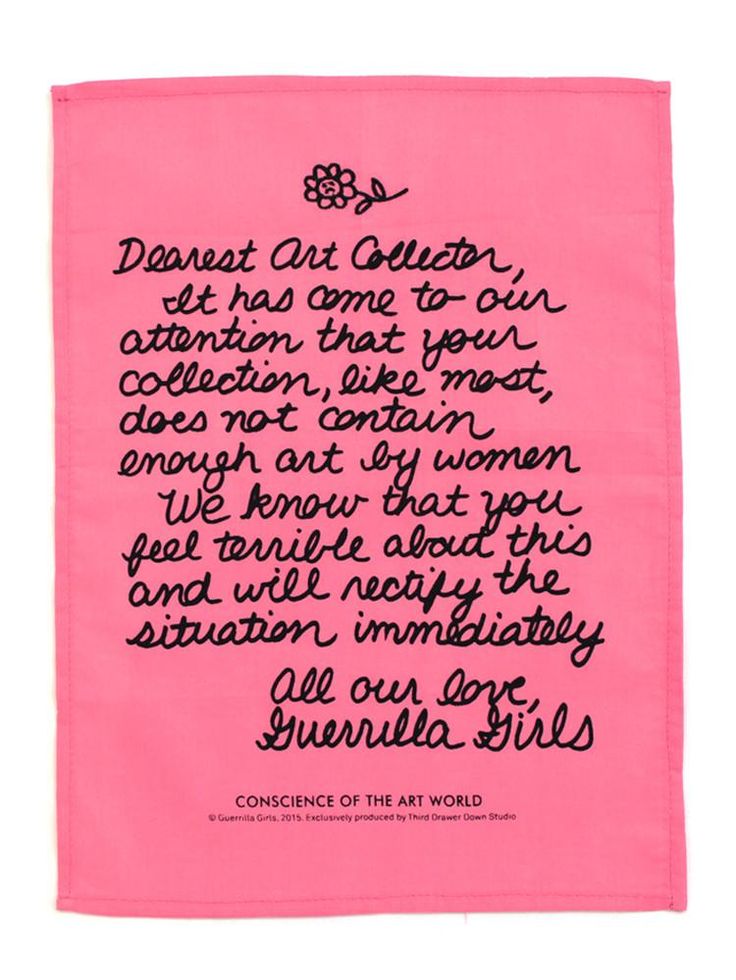 Guerilla Girls, Dear Art Collector Handkerchief, $18. Courtesy of National Museum of Women in the Arts.